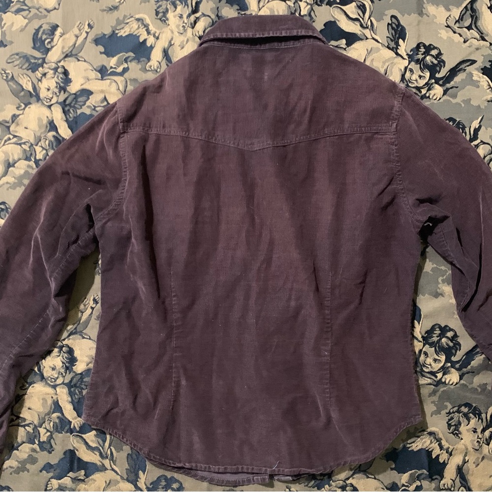 Last call! Vtg express lightweight chocolate brown corduroy western crop shirt - Picture 2 of 10
